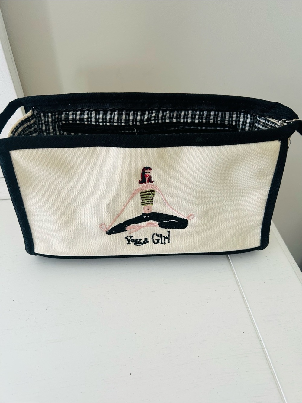 Yoga Girl by The Girls Embroidered 
 Canvas Bag Plus Extra Bag Cream & Black - Picture 2 of 16